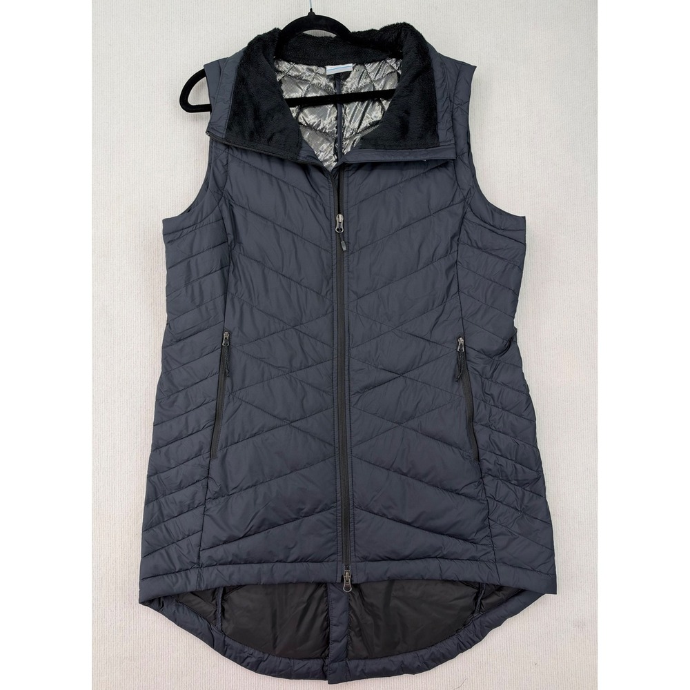Columbia Women's XL Omni-Heat Long Puffer Vest Black Insulated Fleece 0492